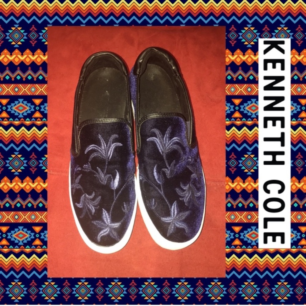 Kenneth Cole blue velvet floral platform sneakers